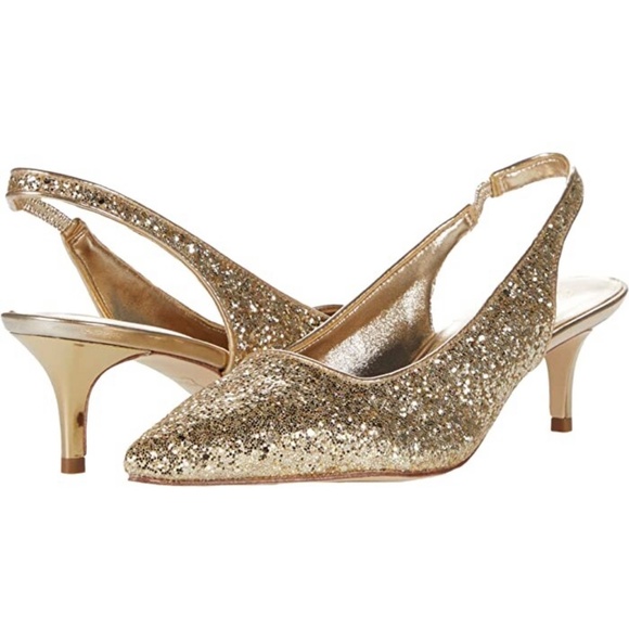 Lilly Pulitzer Shaina Slingback Gold Glitter Pump Pointed Toe Kitten Heel Shoe 8 - Picture 2 of 16